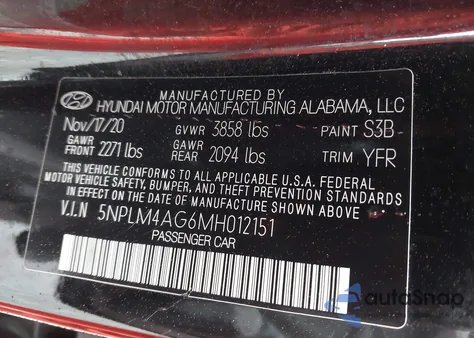 2021 Hyundai Elantra Sel из США, поврежденный, VIN 5NPLM4AG6MH012151